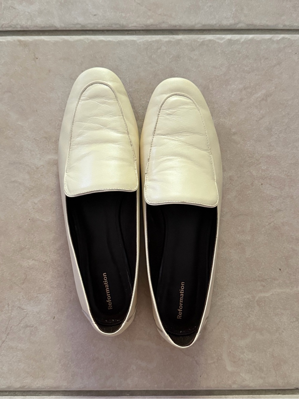 Reformation Ivory Leather Slip-On Loafers